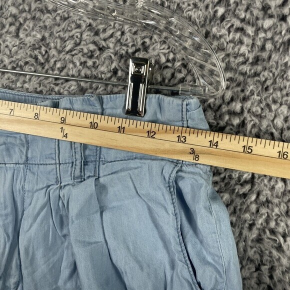 SINCERELY Jules High Waisted Belted Paperbag Chambray Blue Ruffled Shorts Sz Sm - Picture 4 of 9